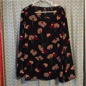 Nine West plus size popover long sleeve moody floral blouse 3X